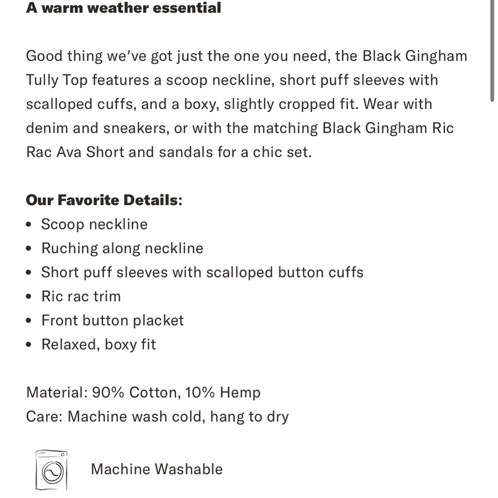 Tuckernuck Black Gingham Ric Rac Tully Top - Picture 3 of 5